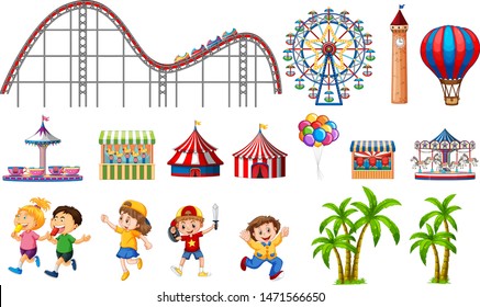 Isolated objects from circus theme with  kids and rides illustration