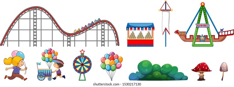 Isolated objects from circus theme with people and rides illustration