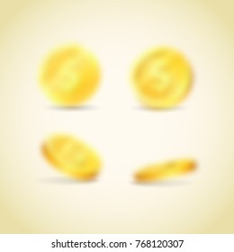 Isolated objects of gold coins in a realistic style. Imitation of money pouring. Symbol of wealth. Money background. Coins in different positions.