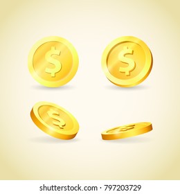 Isolated objects of gold coins in a realistic style. Imitation of money pouring. Symbol of wealth. Money background. Coins in different positions.