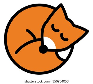 Isolated objects: sleeping red fox, on white background, editable vector image, for use as icon, patch, sticker, logo, design element