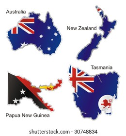 isolated oceanian flags in map shape