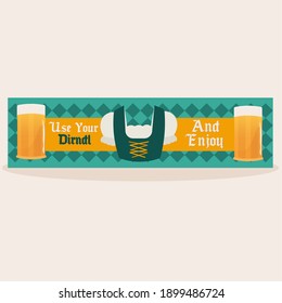 Isolated octoberfest beer green information banner- Vector