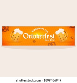 Isolated Octoberfest Pretzel Orange Information Banner- Vector