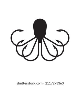 isolated octopus with fishing hook logo design, vector graphic symbol icon illustration