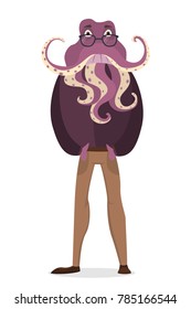 Isolated octopus man with human body on white.