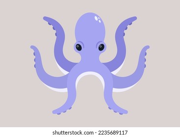 An isolated octopus with purple tentacles, wild life, ocean and sea