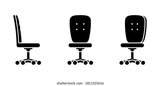 Isolated office chair vector illustration icon pictogram set. Front, side view seat silhouette
