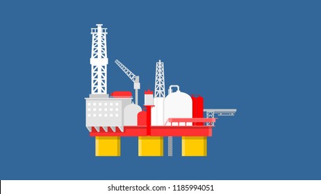 isolated offshore rig flat style with deep blue background
