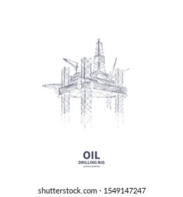 Isolated oil and gas drilling low poly wireframe banner template on white background. Polygonal naphtha industry, earth mining, mineral resource extraction mesh art illustration with connected dots.