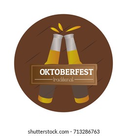 Isolated oktoberfest label with a pair of beer bottles, Vector illustration