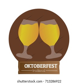 Isolated oktoberfest label with a pair of beer glasses, Vector illustration