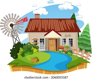 Einzeln altes, zerbrochenes Bauernhaus in ländlicher Abbildung