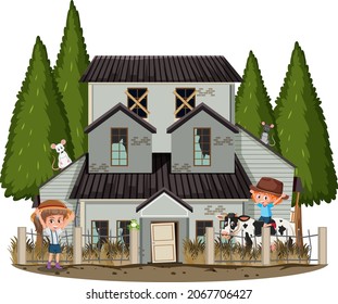 Isolated old broken farm house in the rural illustration