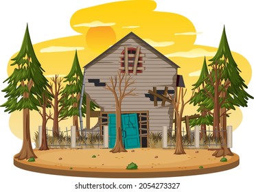 Isolated old broken house in the rural illustration