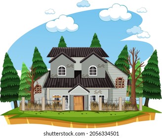 Isolated old broken house in the rural illustration