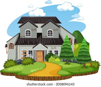 Isolated old broken house in the rural illustration