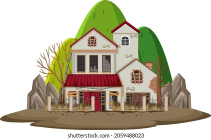 Isolated old broken house in the rural illustration