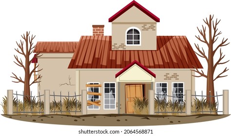 Isolated old broken house in the rural illustration