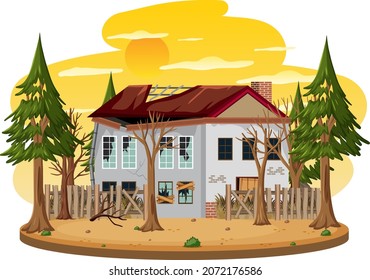 Isolated old broken house in the rural illustration