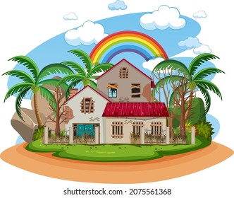 Isolated old broken house in the rural illustration