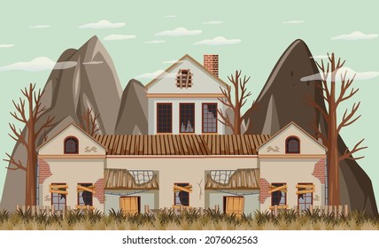 Isolated old broken house in the rural illustration