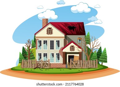 Isolated old broken house in the rural illustration