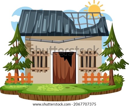 Isolated old broken house in the rural illustration