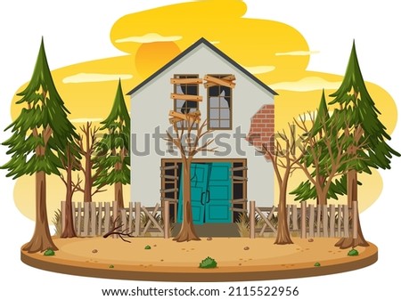 Isolated old broken house in the rural illustration