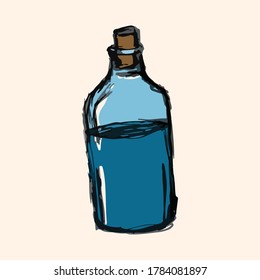 Isolated old cartoon bottle with water. Vector illustration