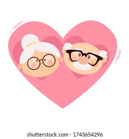 Isolated old couple. Grandparents in a heart - Vector illustration