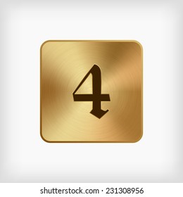 isolated old english alphabet " 4 " letter in gold icon on white background (vector)