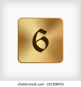 isolated old english alphabet " 6 " letter in gold icon on white background (vector)