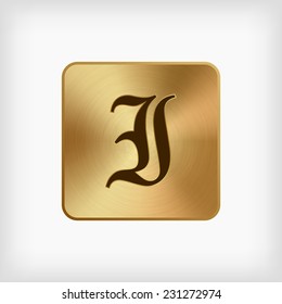 isolated old english alphabet " I " letter in gold icon on white background (vector)