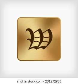 isolated old english alphabet " W " letter in gold icon on white background (vector)