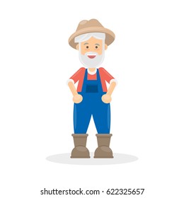 Isolated old farmer. Senior man in uniform on white background.