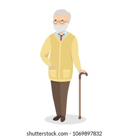 Isolated old man grandpa on white background.