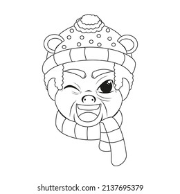 Isolated old man scarf christmas draw borderline cute face vector illustration
