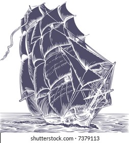 Isolated old sail ship on white background