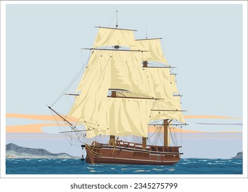 Isolated old sailing ship. vector illustration