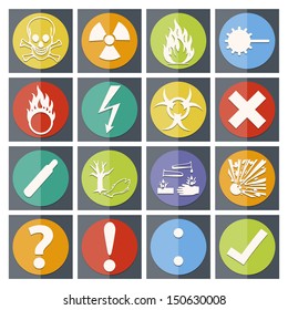 Isolated old style vector Danger sign collection (set) with shadow on background