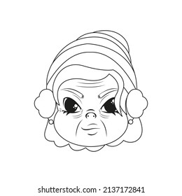 Isolated old woman winter christmas draw cute face borderline vector illustration