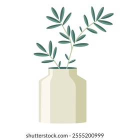 Isolated olive vase with flowers in flat style. Vector illustration