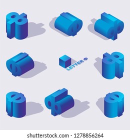 Isolated on background letters ef or F for russian or macedonian language. Cyrillic alphabet elements drawn with blue gradients and falling shadows. Good for writing, lettering