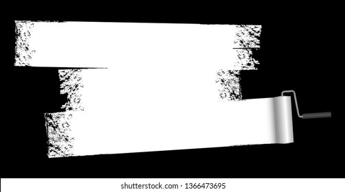 isolated on black background paint roller with painted marking colored white