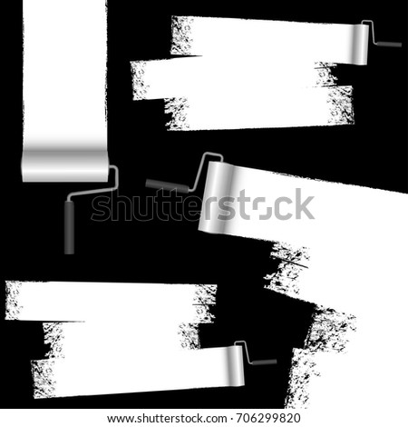 isolated on black background paint roller with painted markings colored white
