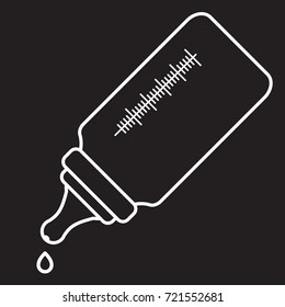 Isolated on black white bottle for newborn, simple silhouette. Black and white baby feeding bottle with a drop, vector illustration