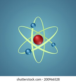 Isolated on blue background atom with electrons
