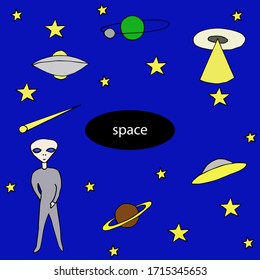 Aislados sobre alienígenas, el espacio, las constelaciones Orion y los platillos voladores, vectorial