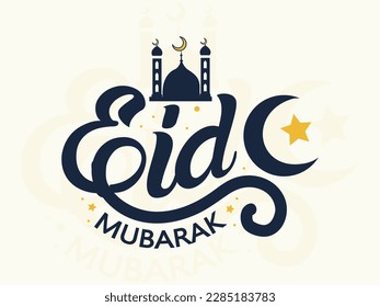 Isolated on calligraphy of happy eid mubarak vector illustration with black